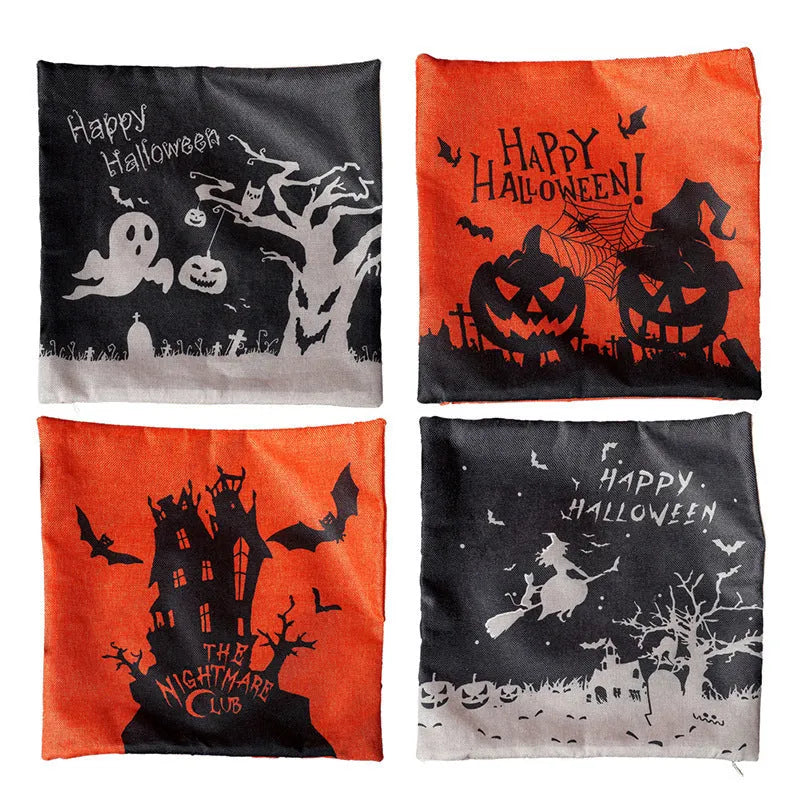 Square Halloween throw pillowcase 43x43cm linen plush cloth Castle Style design