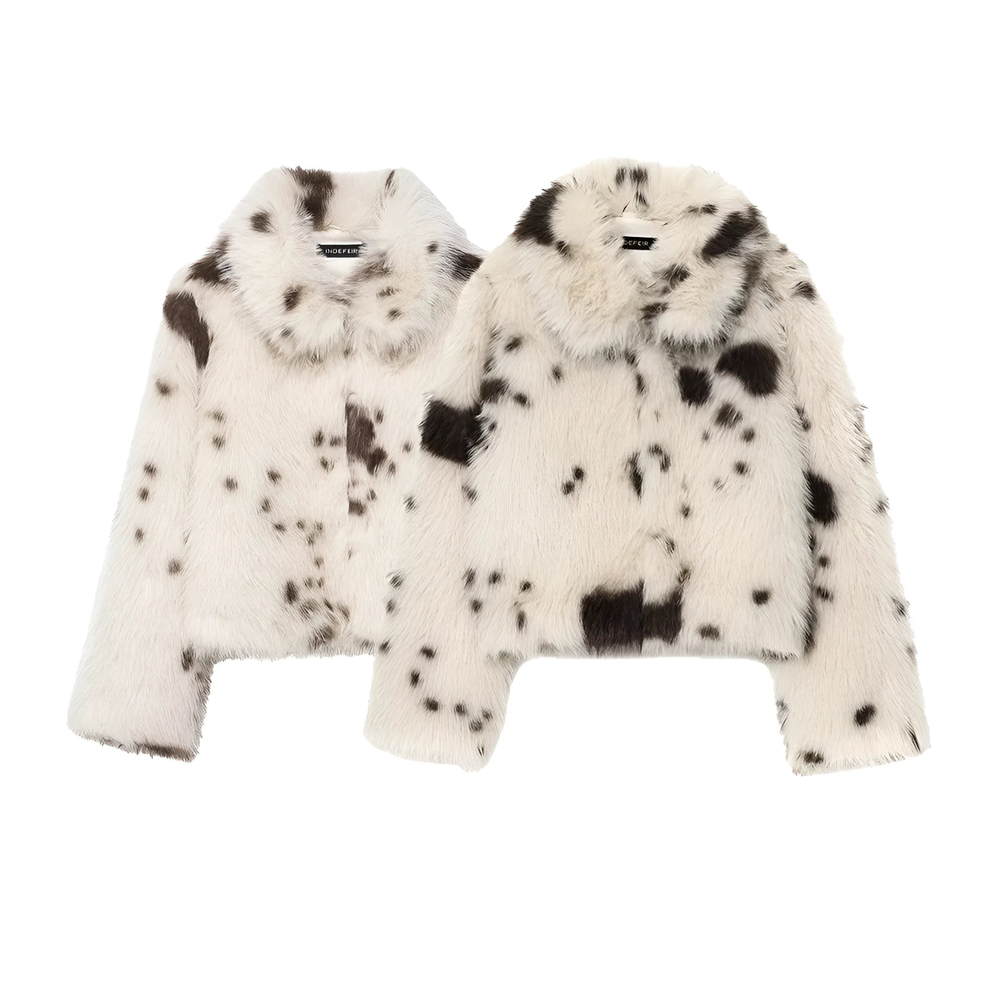 Artificial fur animal pattern coat for women with faux fur collar, brown colour, socialite style