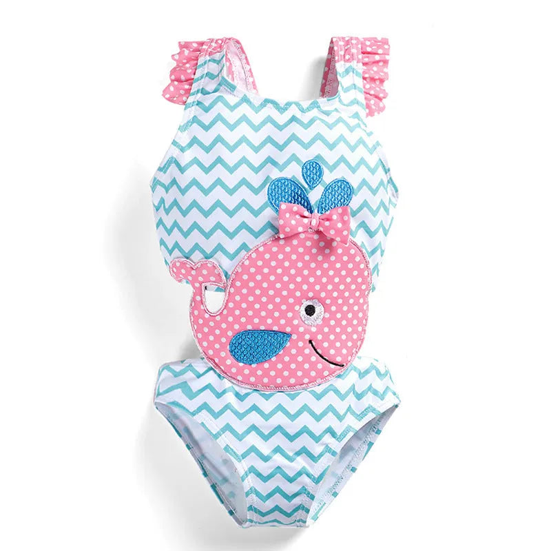 Baby girls watermelon print one-piece swimsuit in polyester fibre, front view, summer swimwear for toddlers