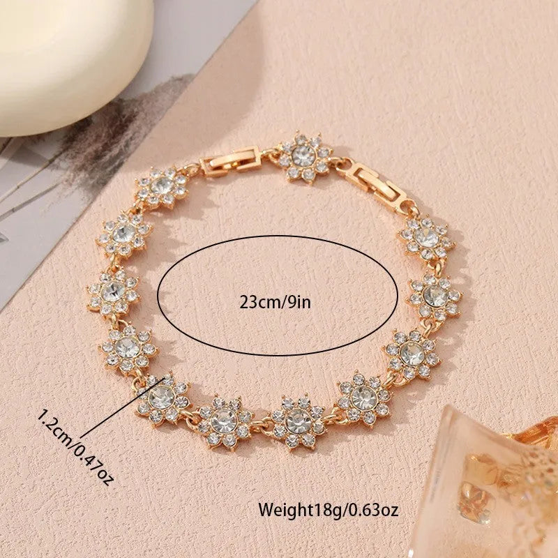 Flower-shaped zinc alloy bracelet with electroplated finish and decorative stone details