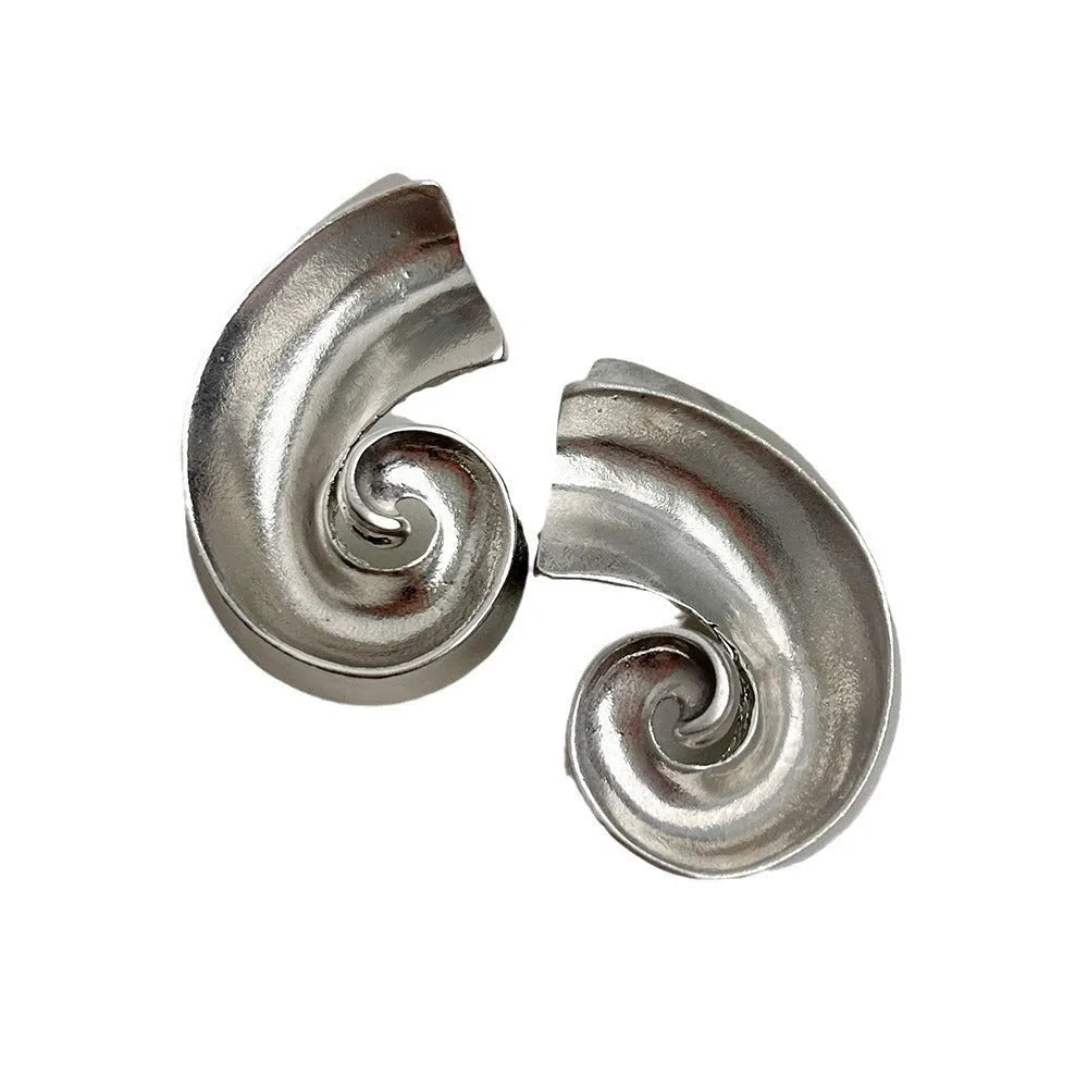 Geometric retro ear studs in gold or silver, 5cm drop length alloy earrings with electroplated finish