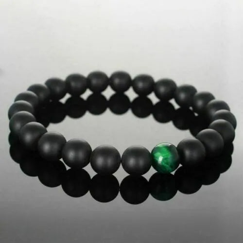 Handmade alloy volcano white turquoise natural stone bracelet with obsidian, lava, and tiger eye beads