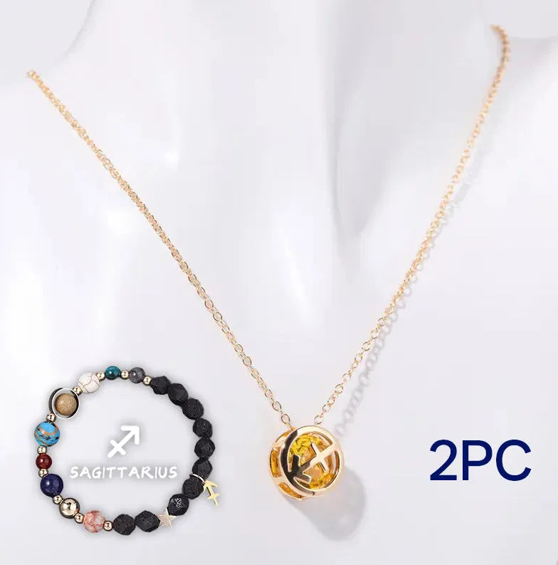 Natural stone beaded necklace and matching bracelet set on a table, showing bead texture.