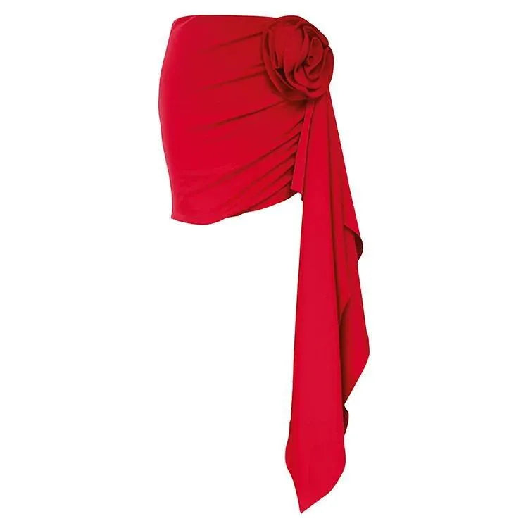 Solid red women's sleeveless one-piece swimsuit on a hanger