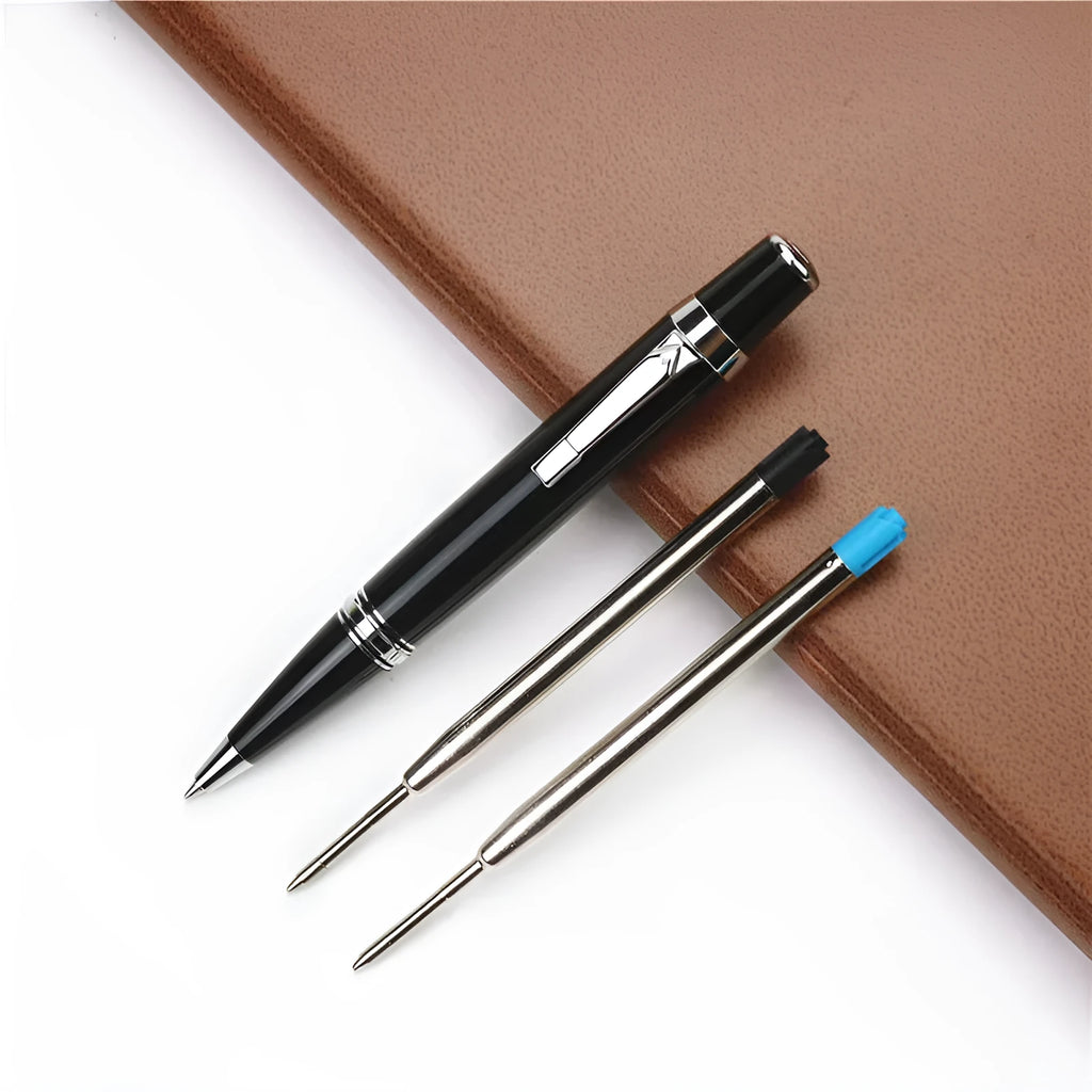 Black full metal rollerball pen with pocket clip and 0.7mm refill