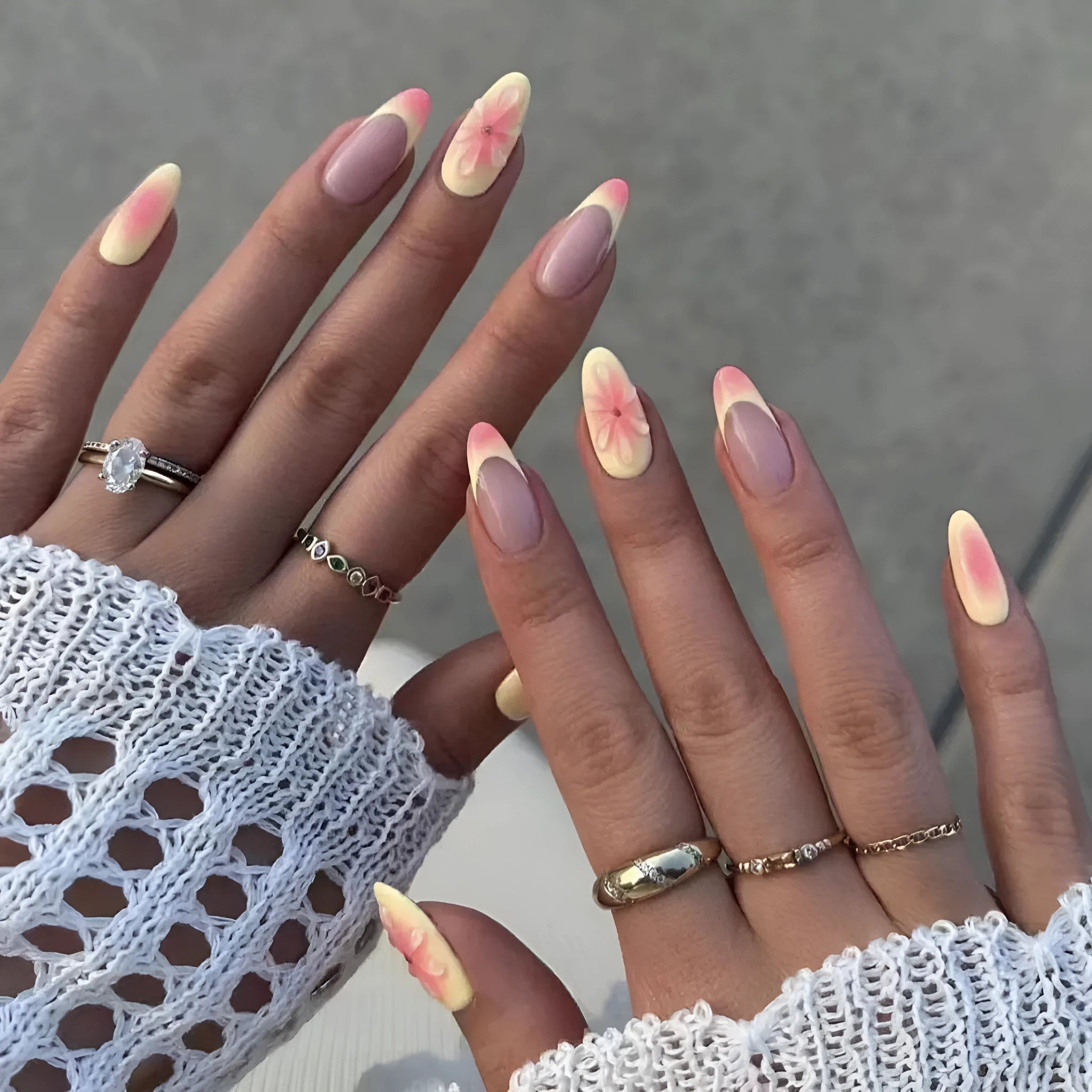 Simple fake nails with 3D flower pattern and plastic wearable armour pieces
