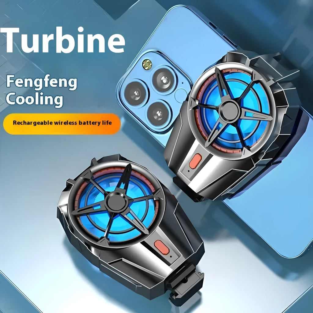 Rechargeable black mobile phone turbine radiator with back splint and fan cooling for gaming