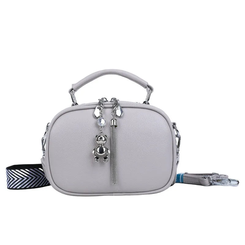 Women's 21x15cm PU stitching square bag with oval shape and double shoulder straps