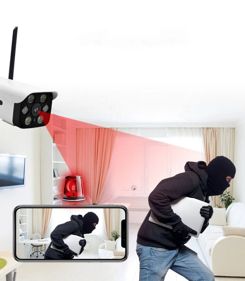 White outdoor smart security camera with 3.6mm lens for 1080P HD recording and infrared night vision
