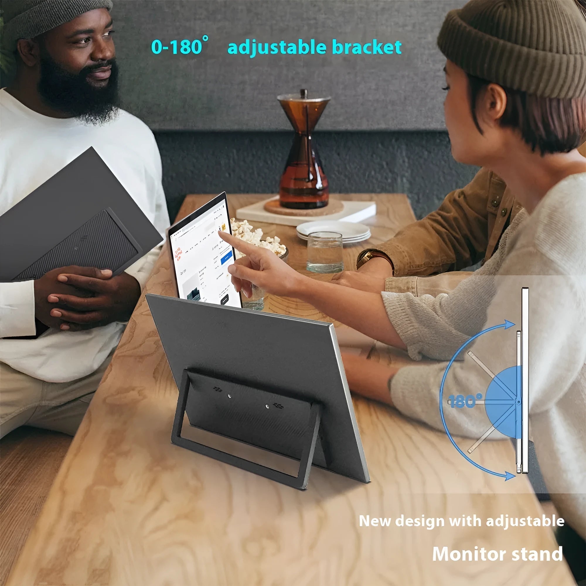 15.6-inch black portable monitor with adjustable stand on desk