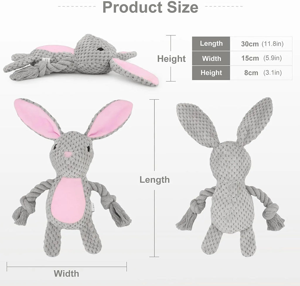 Crinkle paper stuffed dog toy with squeaker and cotton rope in animal designs for small to medium dogs
