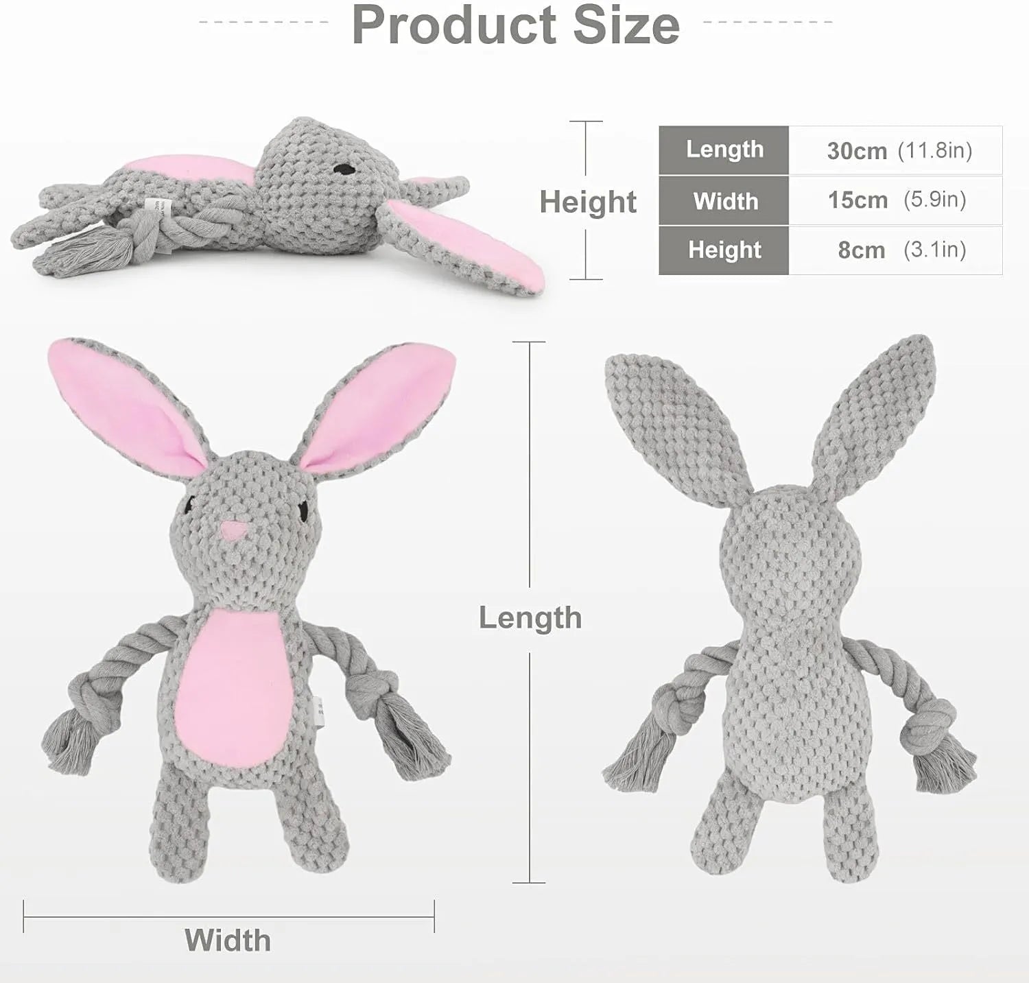 Crinkle paper stuffed dog toy with squeaker and cotton rope in animal designs for small to medium dogs
