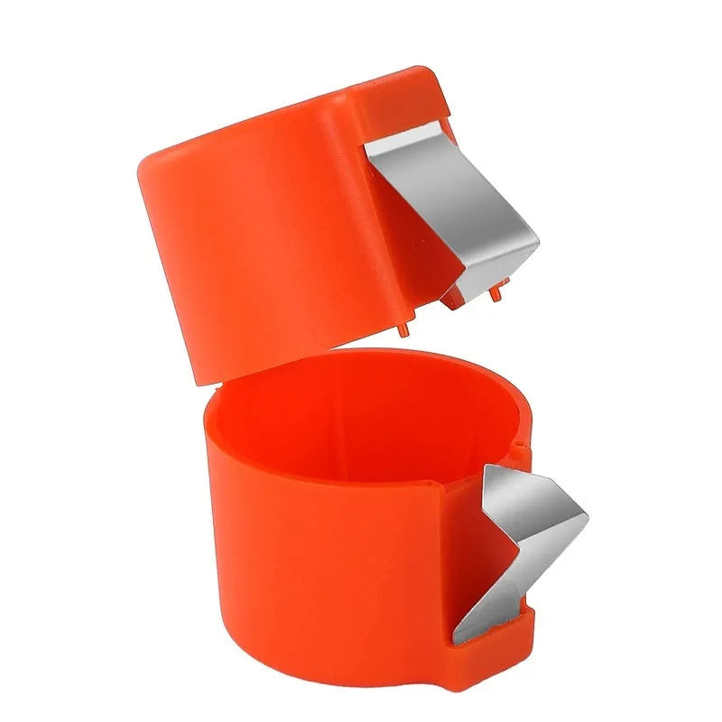 Egg shell opener kitchen tool in orange colour with stainless steel blades