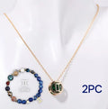 Natural stone bead necklace and bracelet set displayed together, showing the texture and colour of the genuine gemstones.