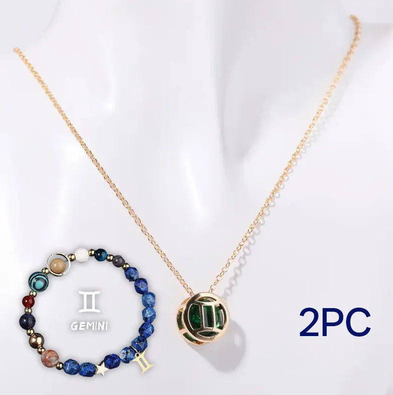 Natural stone bead necklace and bracelet set displayed together, showing the texture and colour of the genuine gemstones.
