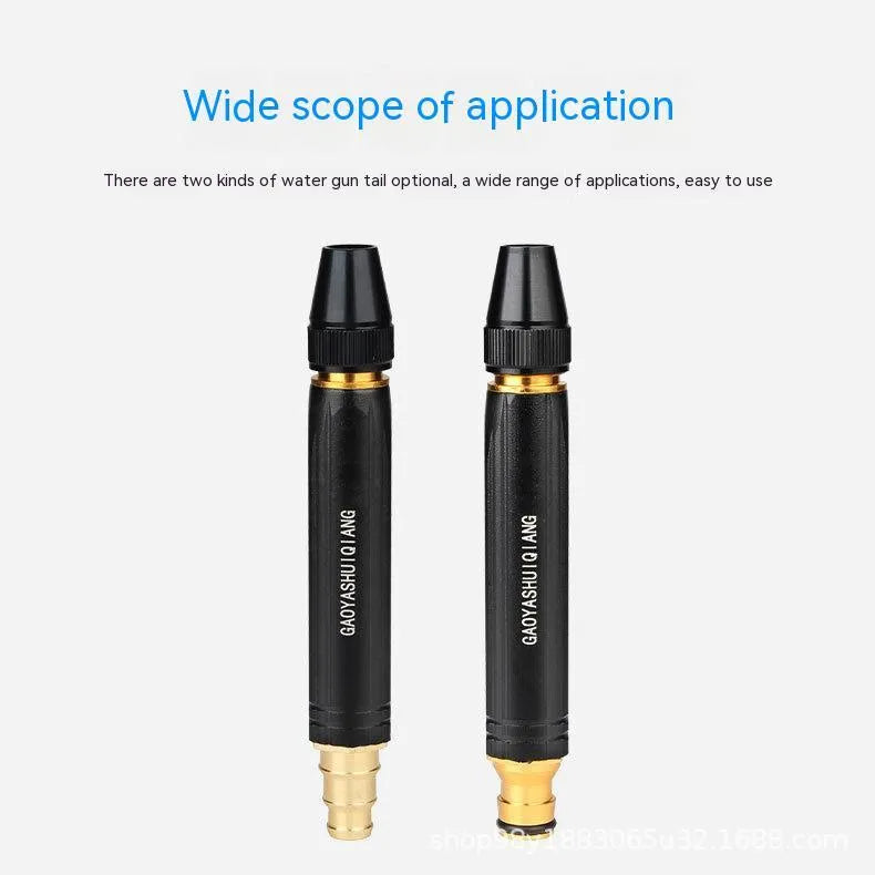 Black car washing gun with choice of pagoda or nipple nozzle patterns