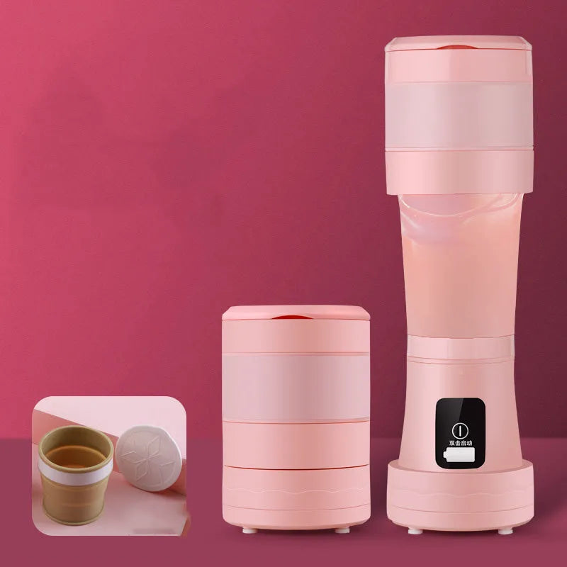 Blue portable USB blender with 450ml cup and folding design for travel smoothies