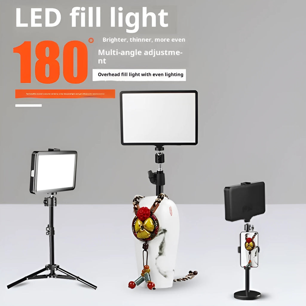 Black 10-inch USB eye-care LED panel light with 0.5 metre stand for desktop fill lighting