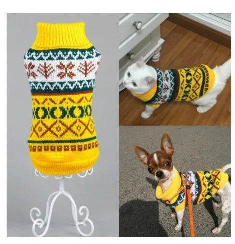 Acrylic dog sweater in grey, shown on a small dog, XS-XXL sizes are available