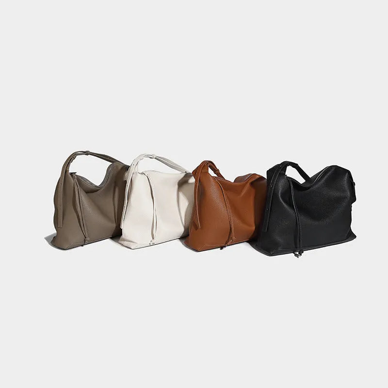 Soft PU leather large capacity messenger bag in caramel colour showing 36cm length dimensions