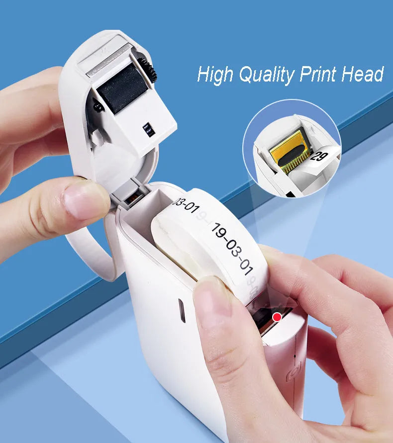 Mini portable Bluetooth label printer with direct thermal printing, 203dpi, 1200mAh battery, 208g weight