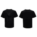 Men's drum black polyester t-shirt with V-neck design and loose fit styling