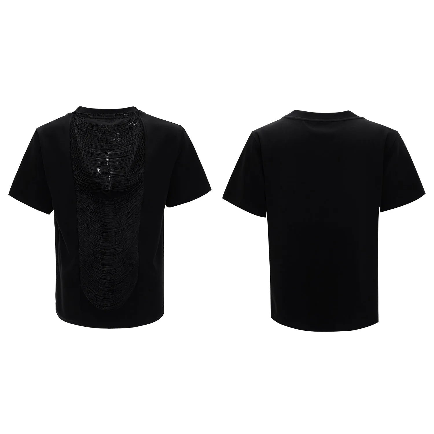 Men's drum black polyester t-shirt with V-neck design and loose fit styling