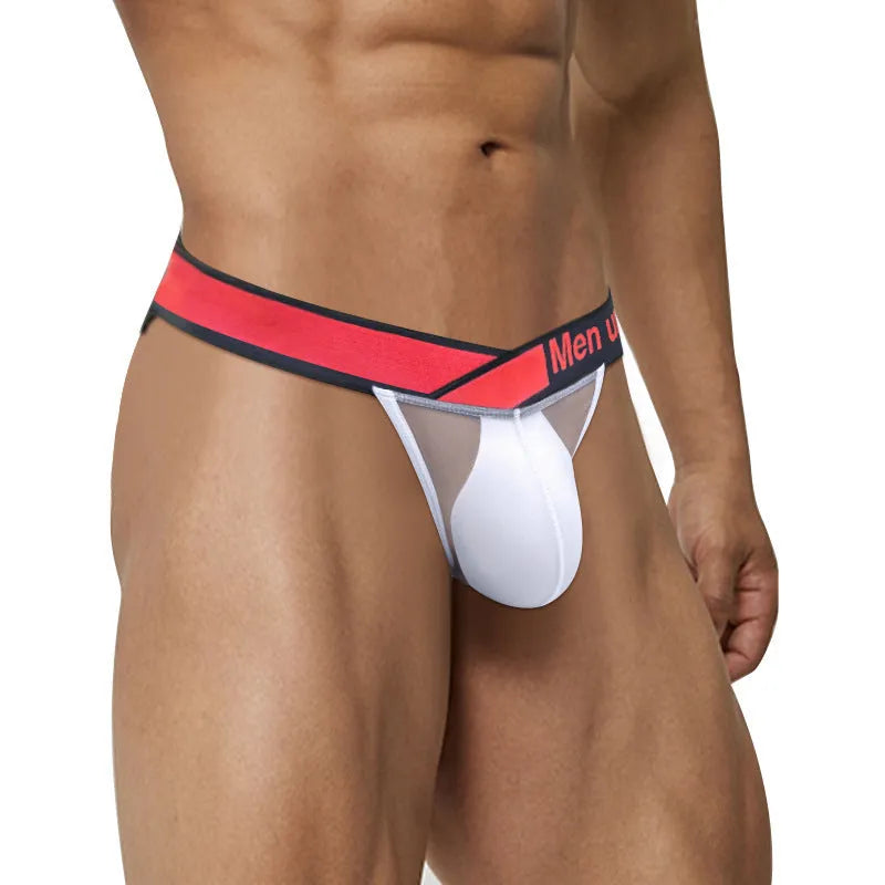 Men's black ice silk briefs with a low waist and large V gradient high fork design.