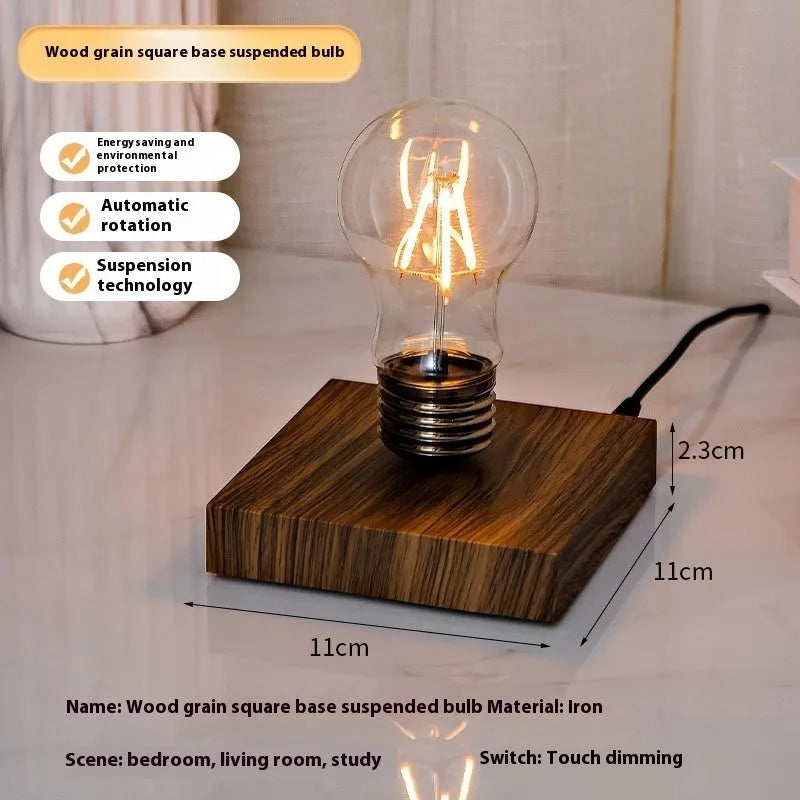 Suspension bulb creative night lamp with iron art construction and black wood grain base