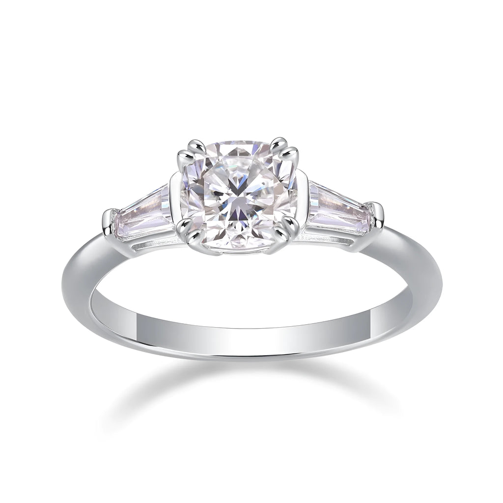 DESTINY moissanite wedding ring set with 6x6mm pillow cut, S925 silver, platinum plating, sizes 5-9, GRA certificate