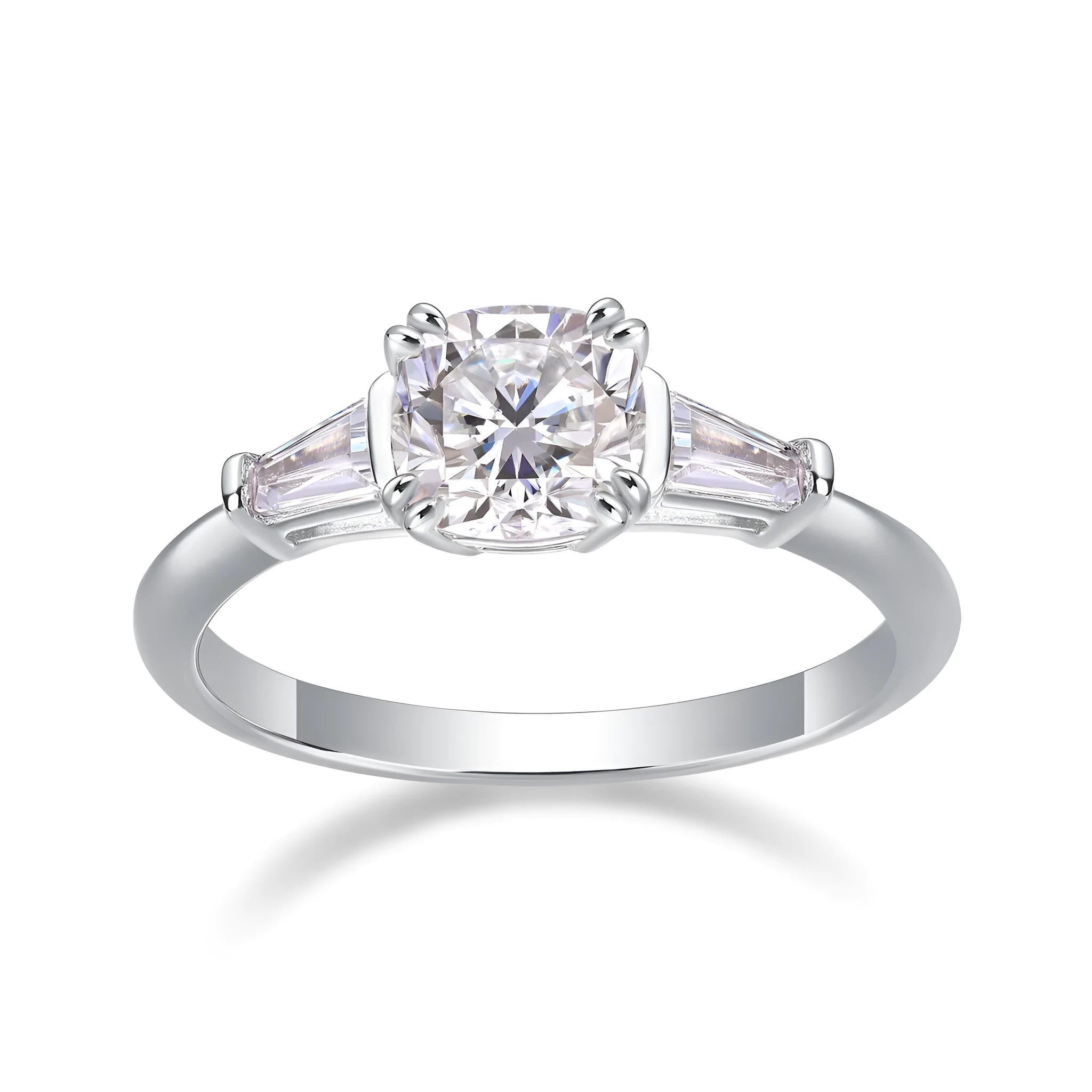DESTINY moissanite wedding ring set with 6x6mm pillow cut, S925 silver, platinum plating, sizes 5-9, GRA certificate
