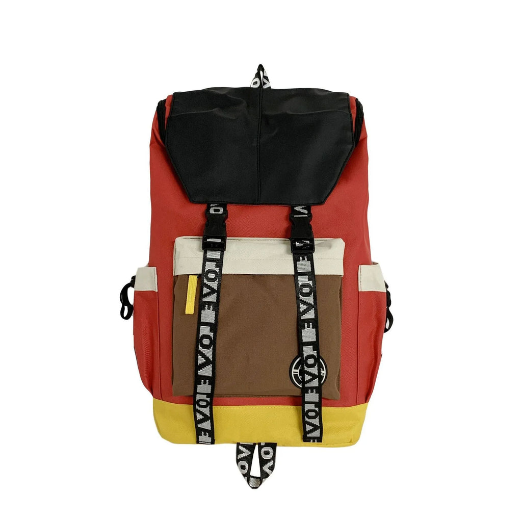 Oxford cloth student backpack in black, green, or red, showing handheld and shoulder straps.