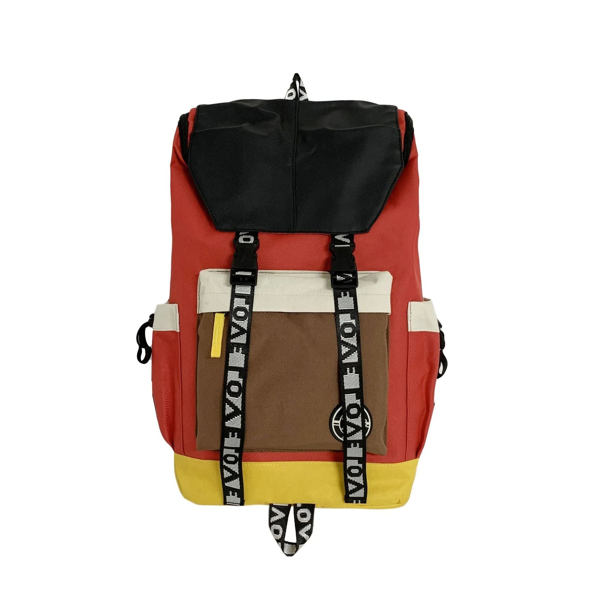 Oxford cloth student backpack in black, green, or red, showing handheld and shoulder straps.