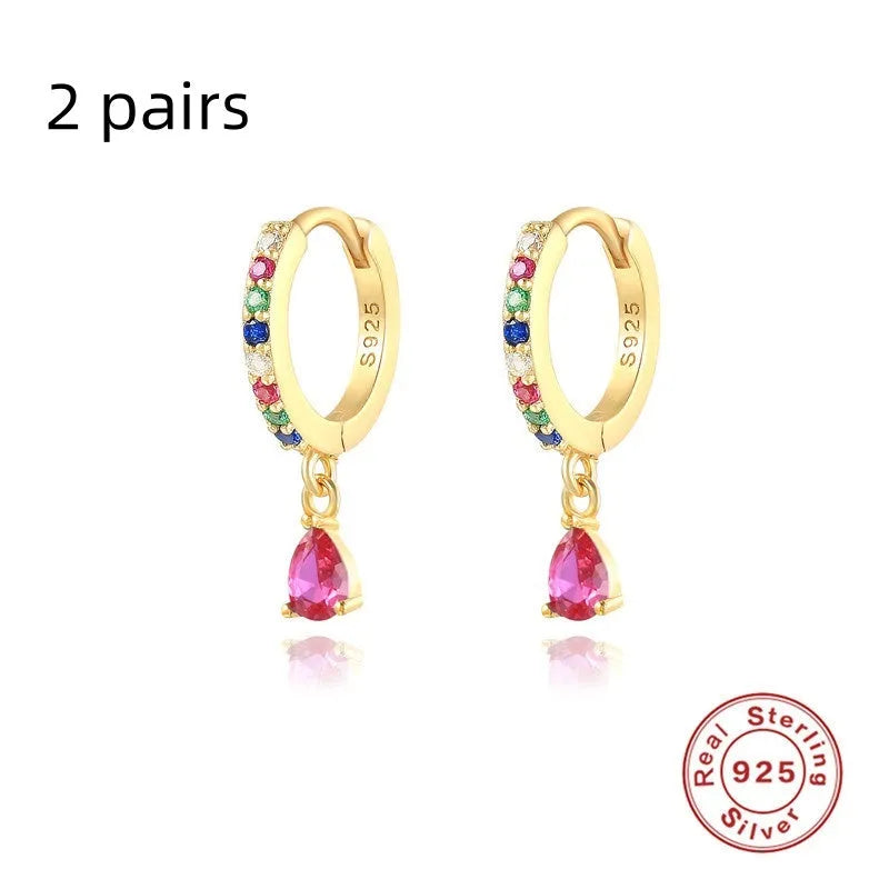 Sterling silver water drop eardrop earring with a coloured stone in a gold or silver plated setting.