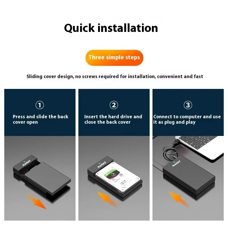 3.5 inch USB SATA hard disk enclosure with sliding cover design for desktop drives