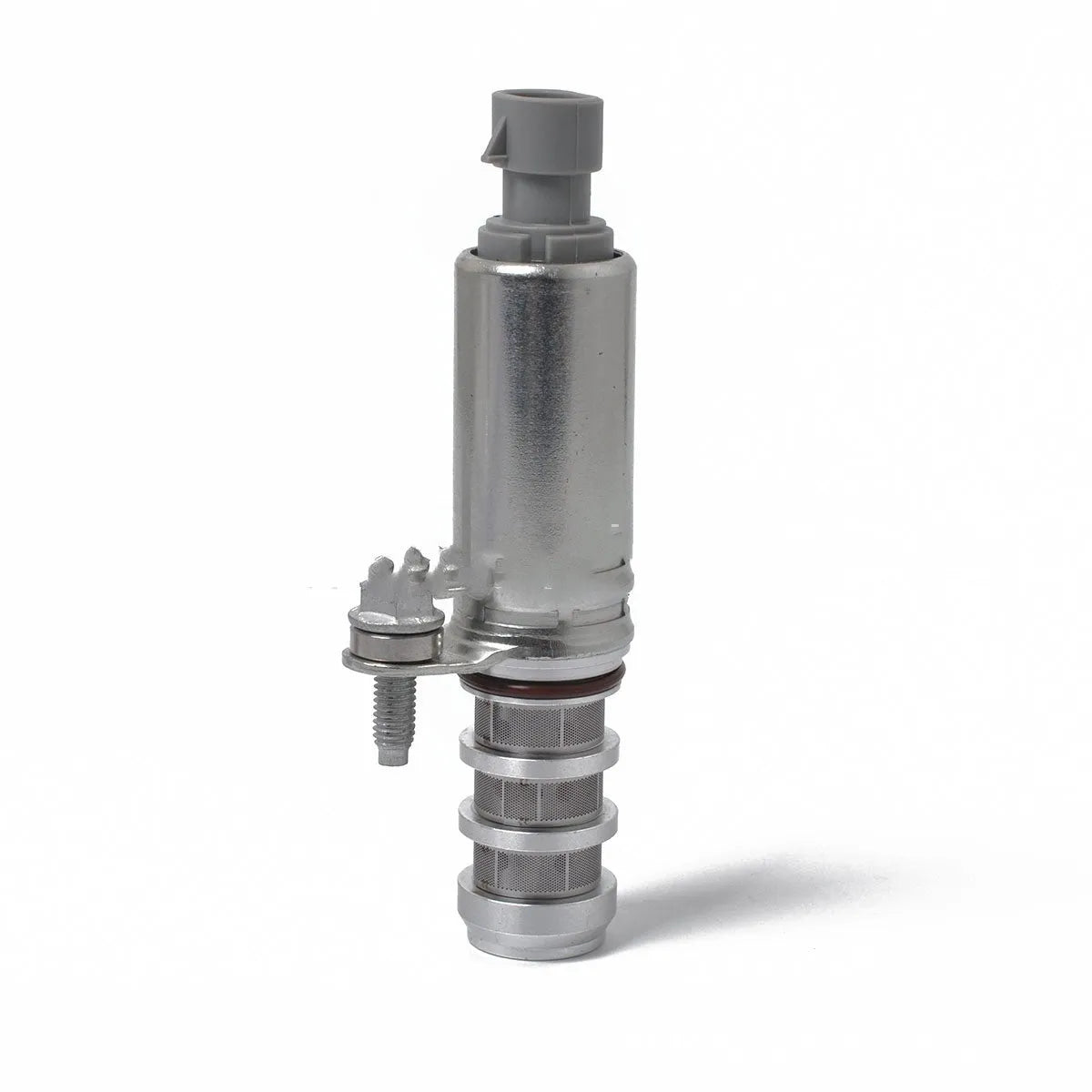 Pair of oil control VVT solenoid valves for Buick and Chevrolet engines on a white background.