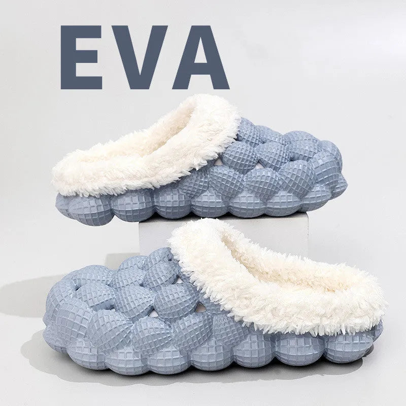 Winter anti-skid indoor slippers for women with EVA upper, thickened EVA sole, and round head, in solid colours.
