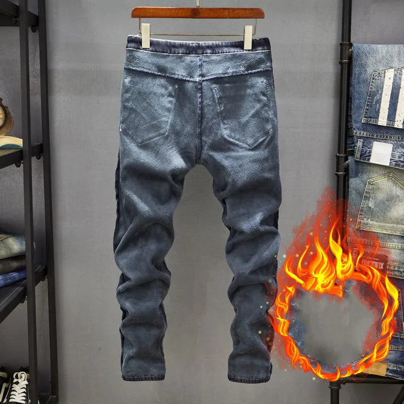 Men's slim-fit skinny jeans in dark blue cotton denim with mid waist design