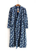 Men's cotton nightgown with leaf pattern in navy blue, home wear long sleeve