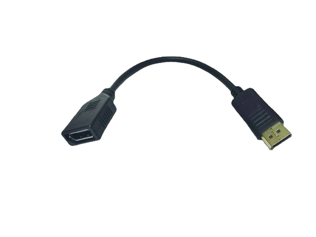 Black DisplayPort DP male to female extension cable approximately 10cm length with rotating connector