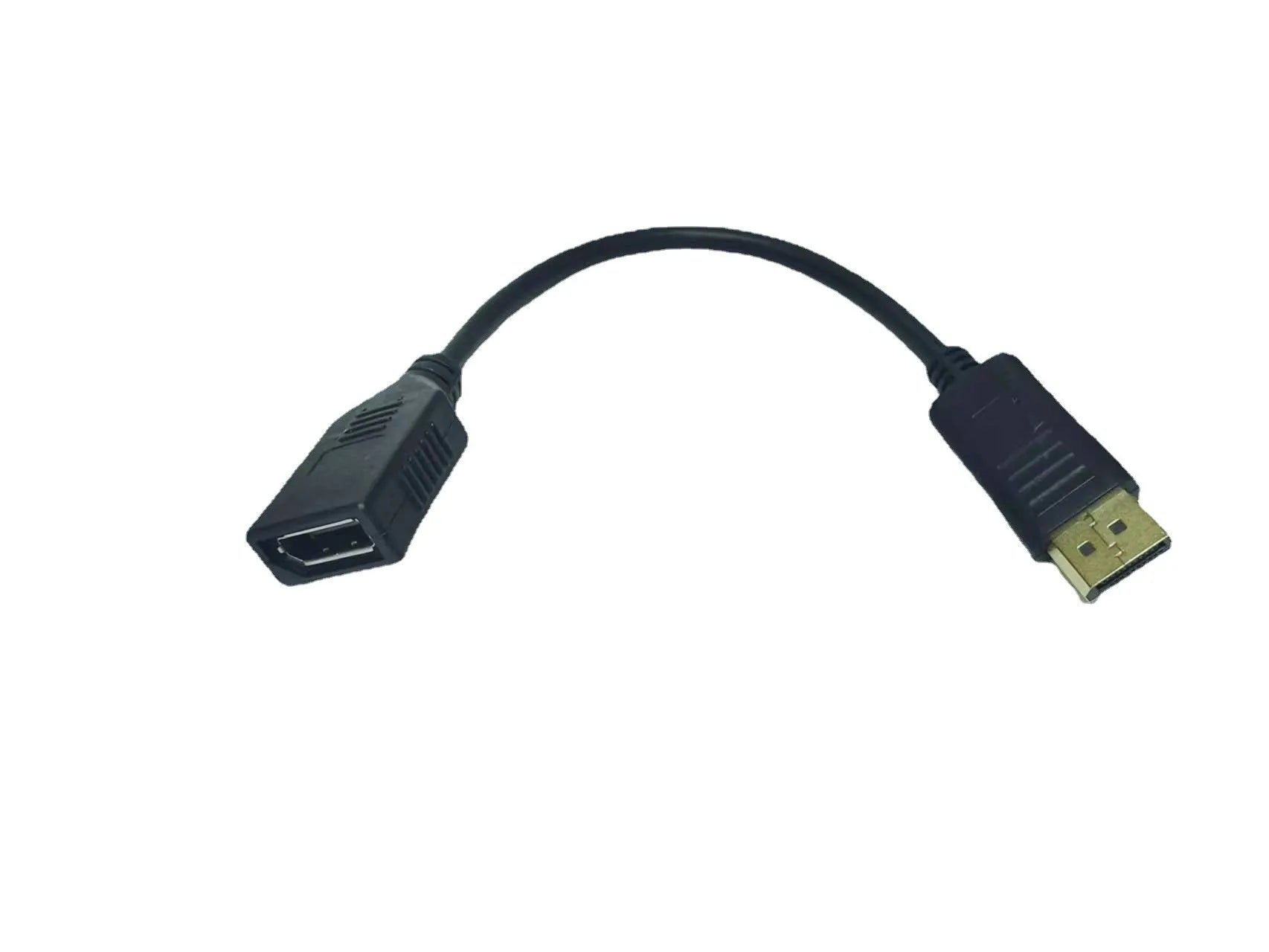 Black DisplayPort DP male to female extension cable approximately 10cm length with rotating connector