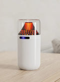 Volcano compact battery-powered USB humidifier in black with digital display on a desk