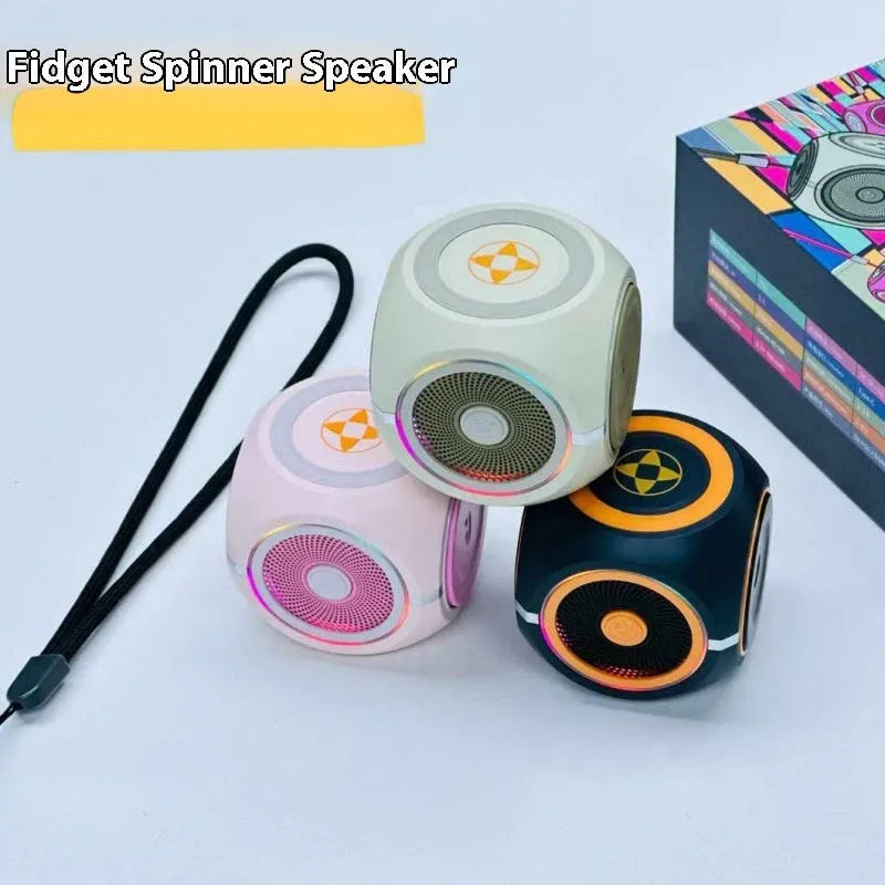 Decompression rotating gyro bass Bluetooth speaker in black with LED light on outdoor surface