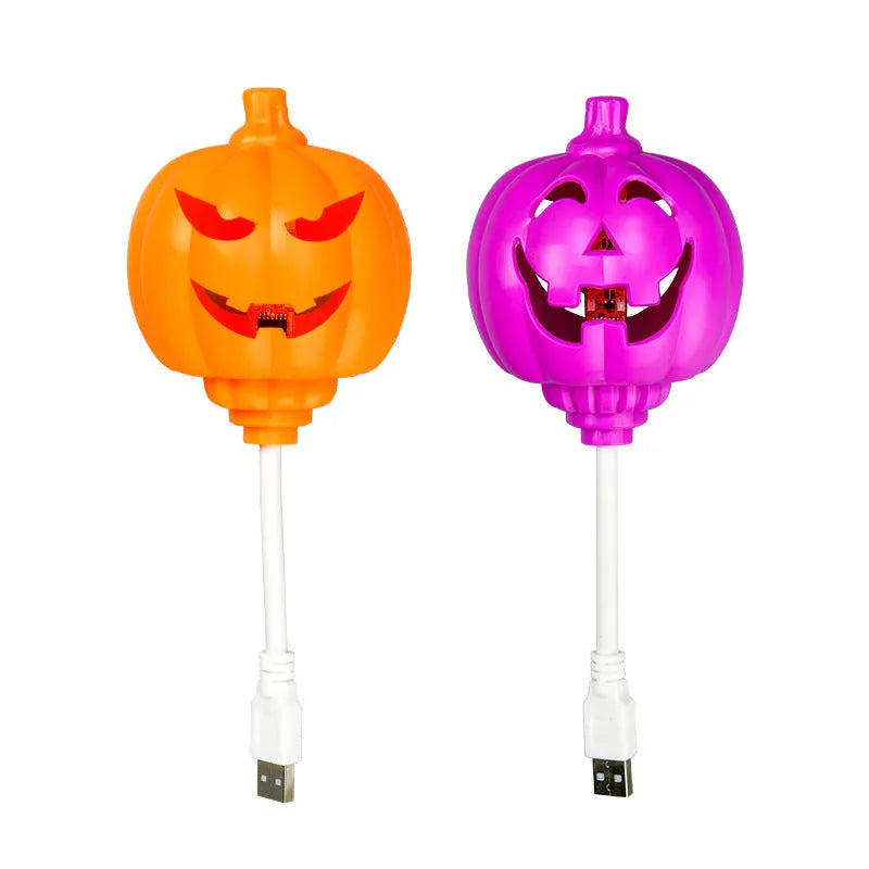 Plastic pumpkin lamp with USB charging in purple or yellow light colour option