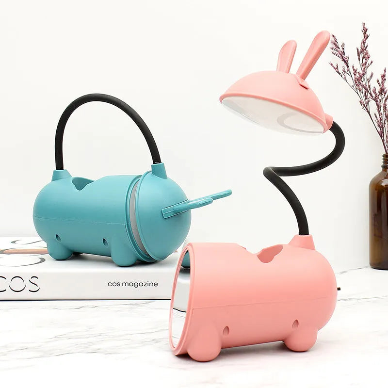 Cartoon USB desktop table lamp with pen container in green colour showing dimensions