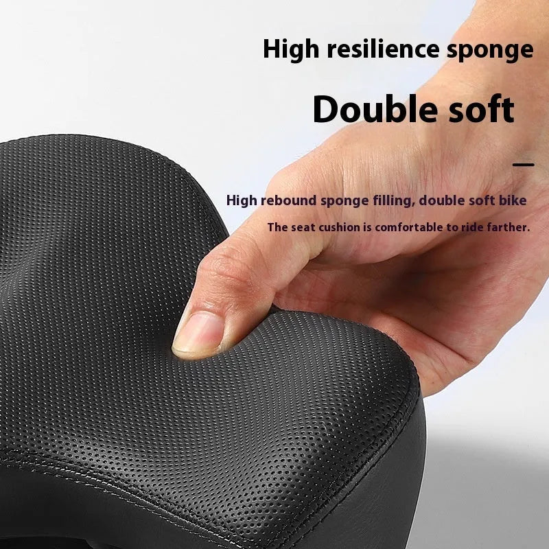 Black bicycle saddle cushion with thickened polyurethane foam padding for shock absorption