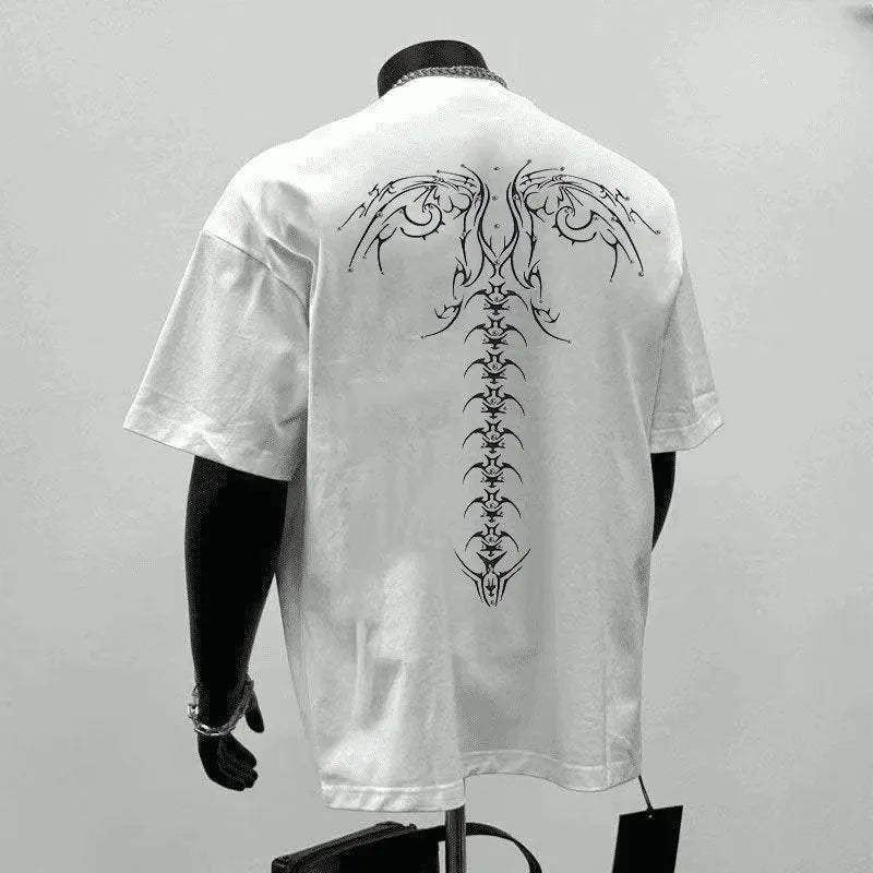 Men's black and white loose fit pure cotton t-shirt with printed design and short sleeves