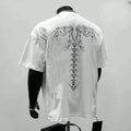 Men's black and white loose fit pure cotton t-shirt with printed design and short sleeves