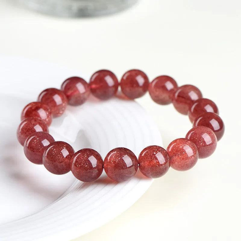 Natural starlight cherry red strawberry quartz bracelet with polished geometry-shaped crystal beads