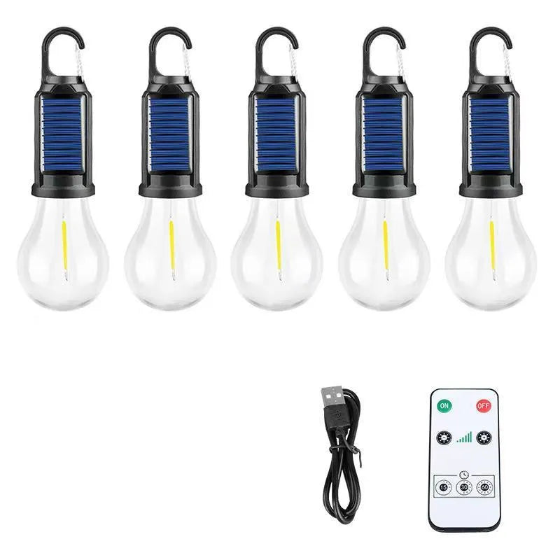 Five solar lantern bulbs with warm LED lights for outdoor garden lighting